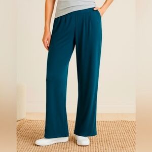 Garnet Hill Wide Leg Knit Trousers Tencel Lyocell Teal XL French Terry Lagenlook